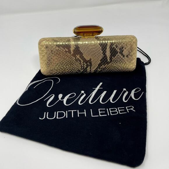 Overture Judith Leiber Golden Metallic Python Embossed Leather Evening Bag Jewel - Picture 1 of 14